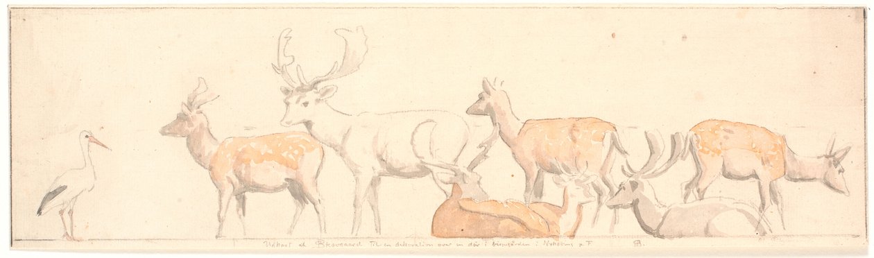 Un troupeau de cerfs et une cigogne - P.C. Skovgaard