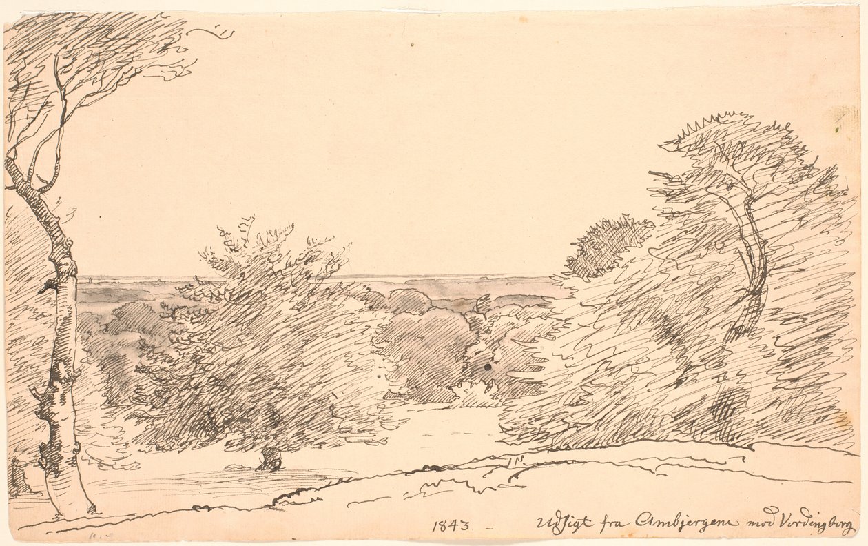 Paysage avec arbres et vue dégagée des Ambjergene vers Vordingborg - P.C. Skovgaard