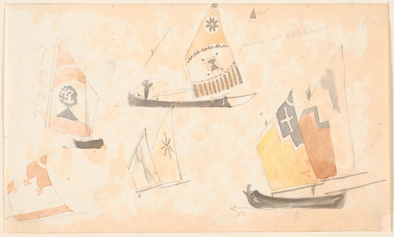 Feuilles de carnet de croquis avec des études de bateaux à voile vénitiens - P.C. Skovgaard