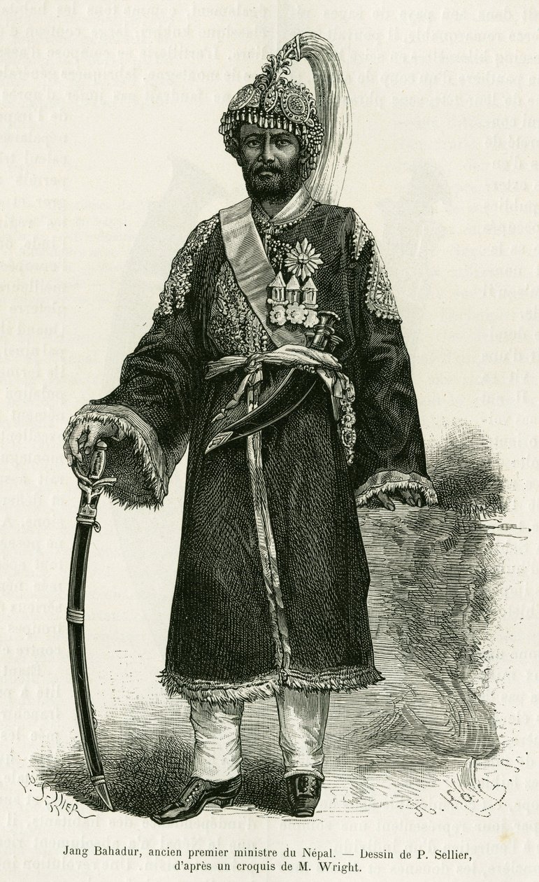 Jang Bahadur (1816-1877), Premier ministre du Népal. Gravure par P. Sellier pour illustrer l