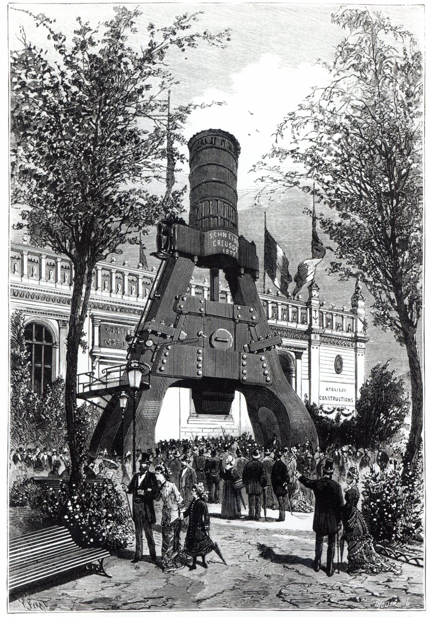 Exposition universelle à Paris en 1878 : le marteau-pilon de Le Creusot au Champs-de-Mars, 1878 - P. Ferat