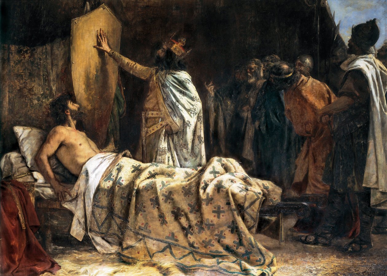 Mort du comte Wilfred le Velu (840-897), fin 19e - début 20e siècle (huile sur toile) - Pablo Antonio Béjar Novella