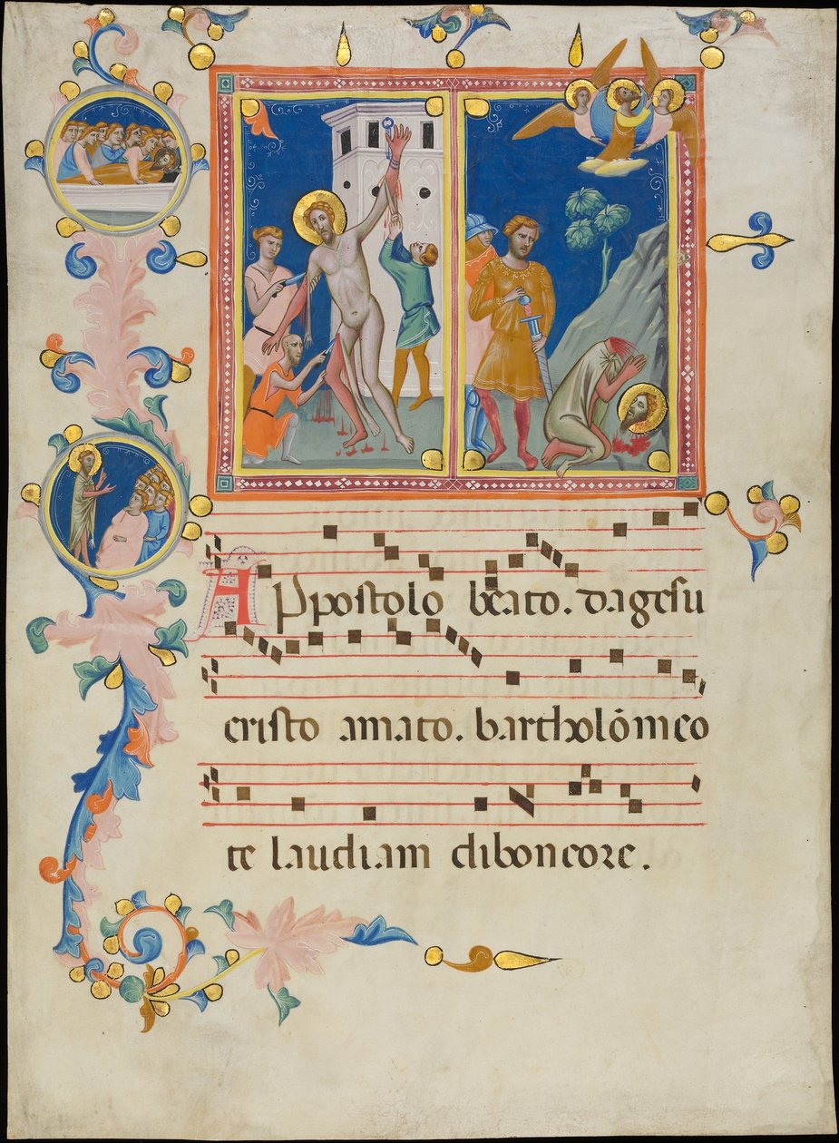 Feuille de Manuscrit avec le Martyre de Saint Barthélemy, d