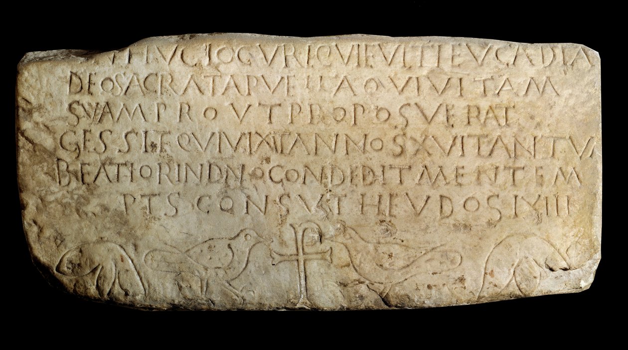 Art paléochrétien : épitaphe de Leucadia. Plaque de l