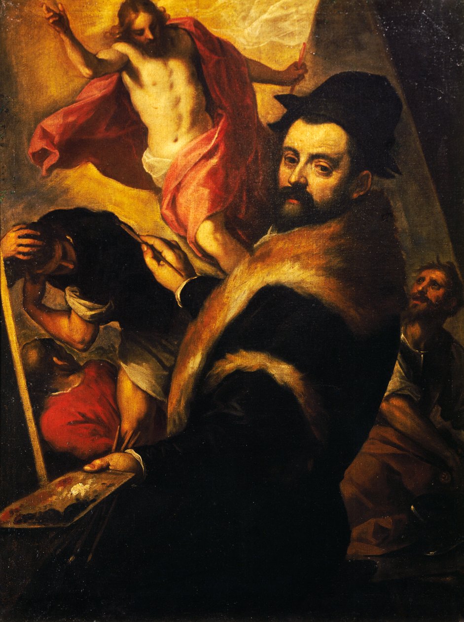 Autoportrait en train de peindre la Résurrection - Palma Il Giovane