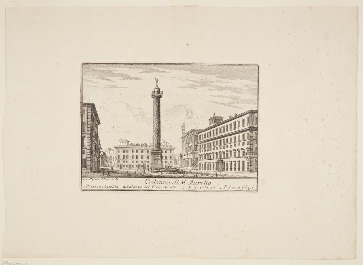 Colonne de M. Aurélio. 1. Palais Niccolini. 2. Palais du Vice-gérant. 3. Monte Citorio. 4. Palais Chigi - Paolo Anesi
