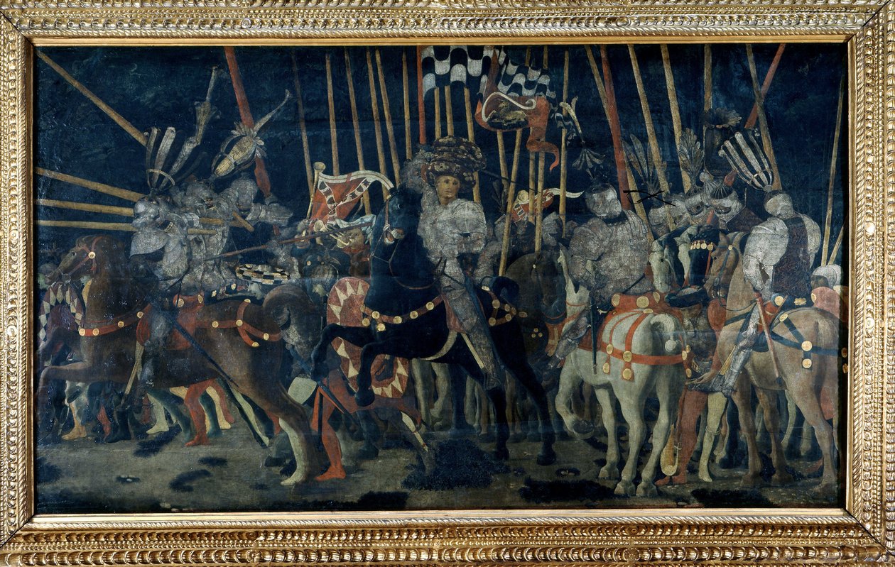 La contre-attaque de Micheletto da Cotignola (La bataille de San Romano). Deuxième épisode illustrant la contre-attaque de Micheletto da Cotignola. Peinture de Paolo di Dono dit Paolo Uccello (1397-1475) - Paolo Uccello