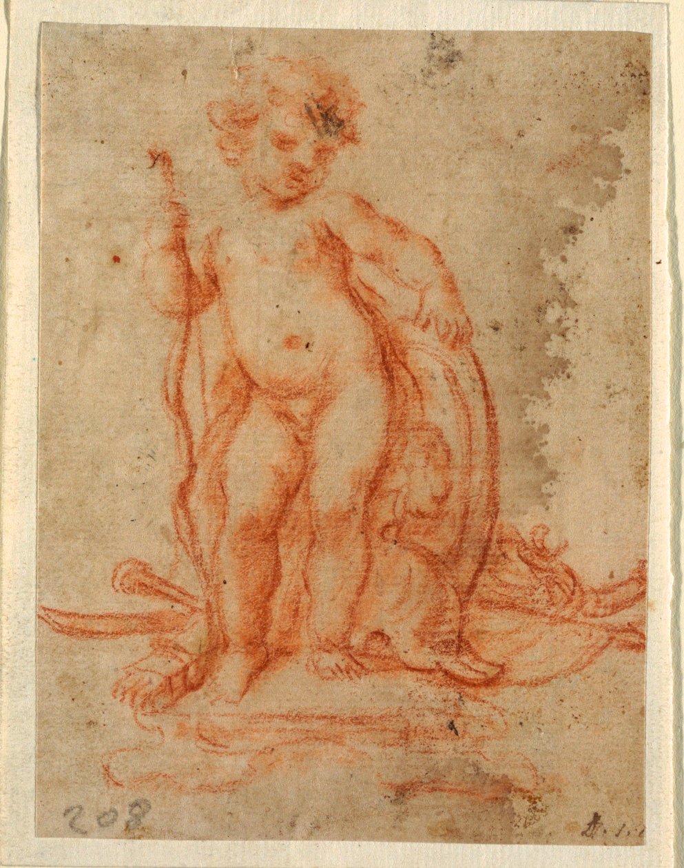 Dessin, motif de Cupidon et trophée d