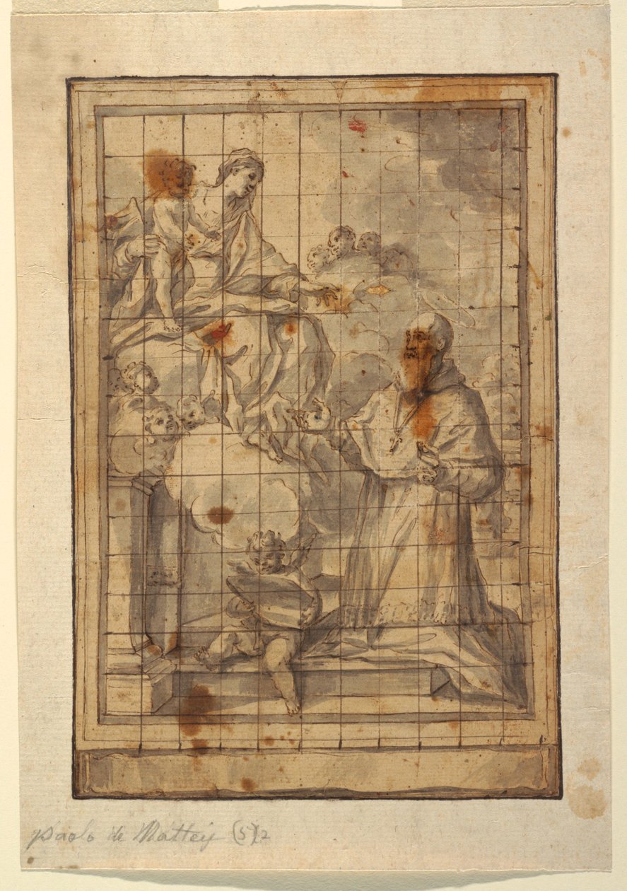 Dessin, Vierge et enfant en gloire, vers 1600-1700 - Paolo de Mattheis