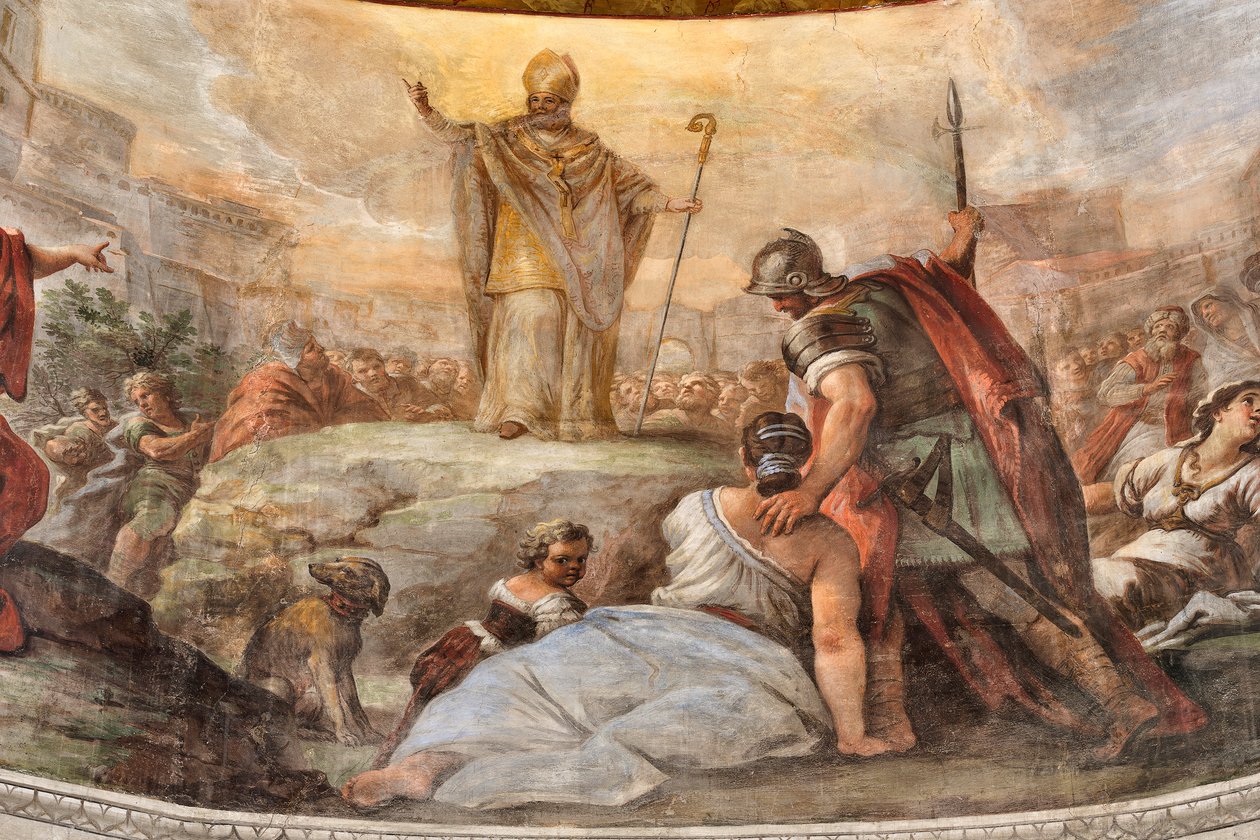 Fresques de Paolo de Matteis datées de 1714 sur la voûte et sur le tambour, représentant la vie du saint, chapelle de San Cataldo dans la cathédrale, Tarente, Italie (photo) - Paolo di Matteis