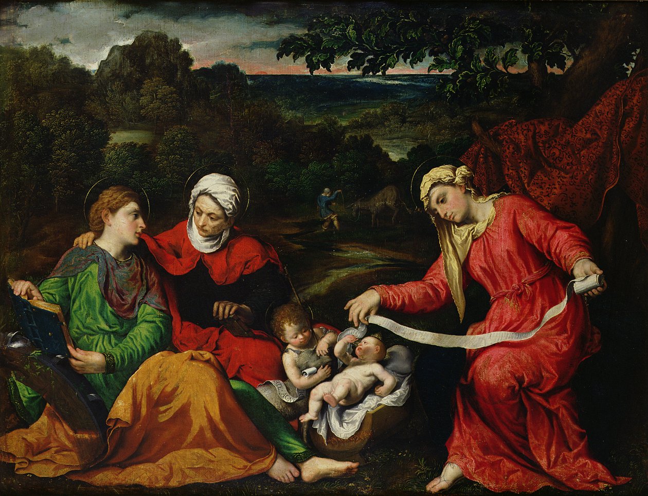 Repos pendant la fuite en Égypte avec Saint Jean-Baptiste, Sainte Élisabeth et Sainte Catherine c.1545 - Paris Bordone