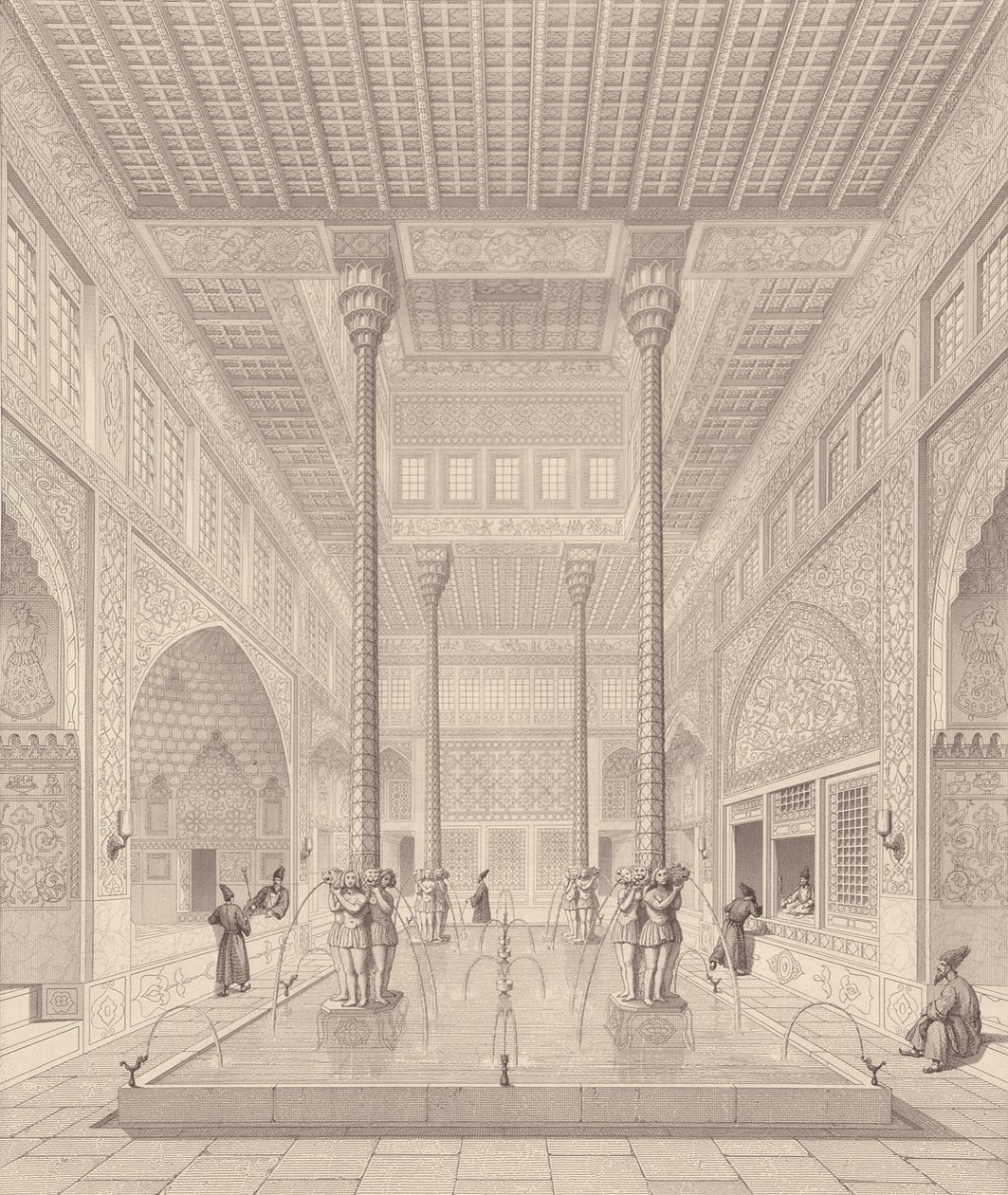 Intérieur du palais Tchar-Bach, Ispahan, des Monuments modernes de la Perse, gravé par Claude Sauvageot (1832-85) et Jean Charles Huguet, 1856 - Pascal Xavier after Coste