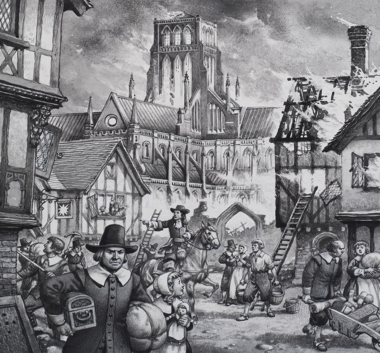 Le grand incendie de Londres (gouache sur papier) - Pat (1907 95) Nicolle