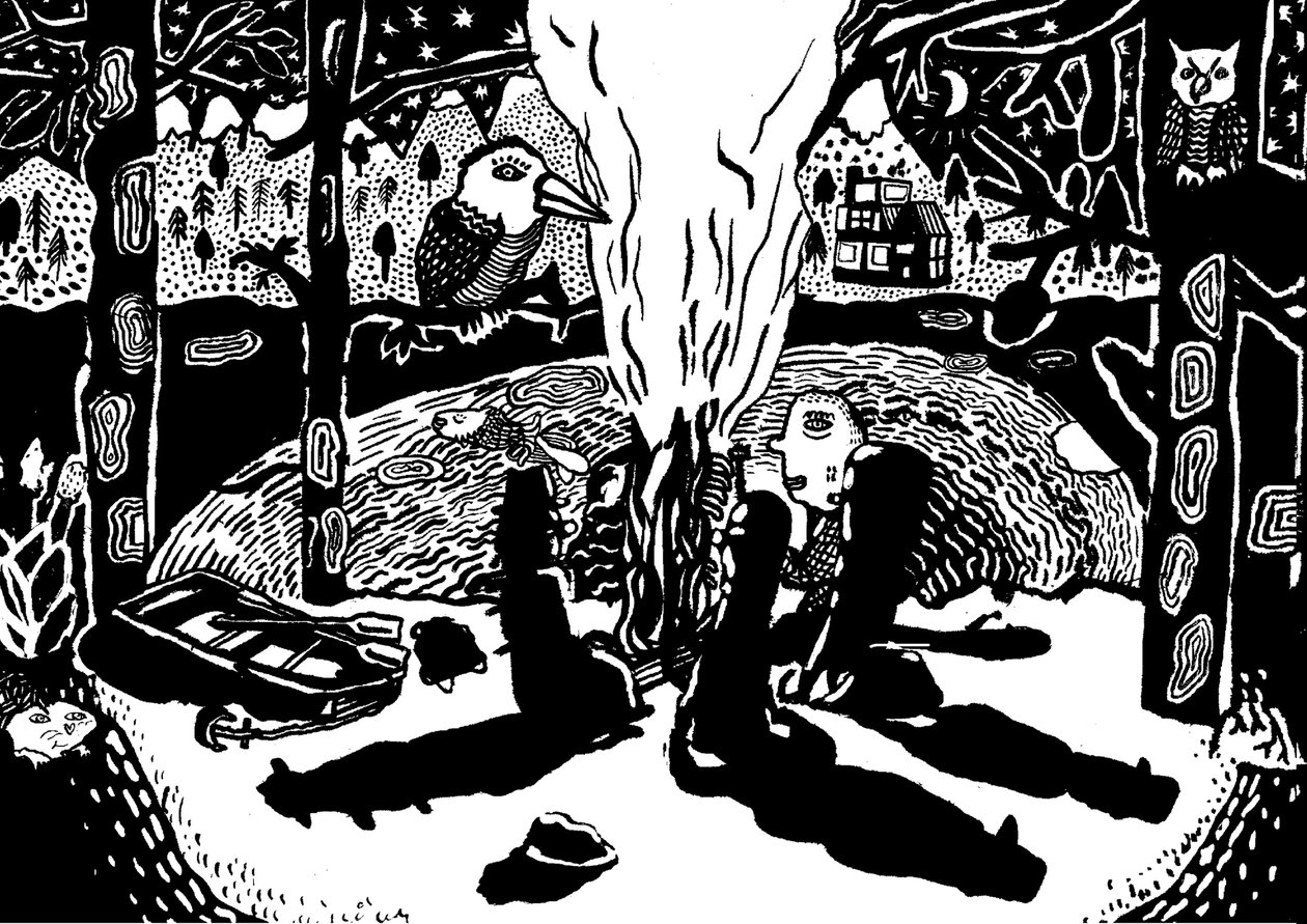 feu dans les bois, 2014 (encre et pinceau) - Pat Macdonald