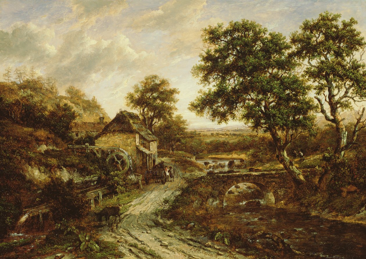 Moulin à silex en surplomb dans un paysage avec chute d