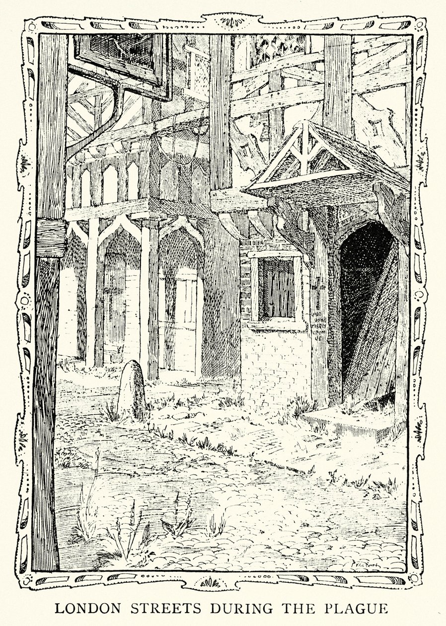 Les rues de Londres pendant la Grande Peste (litho) - Patten (after) Wilson