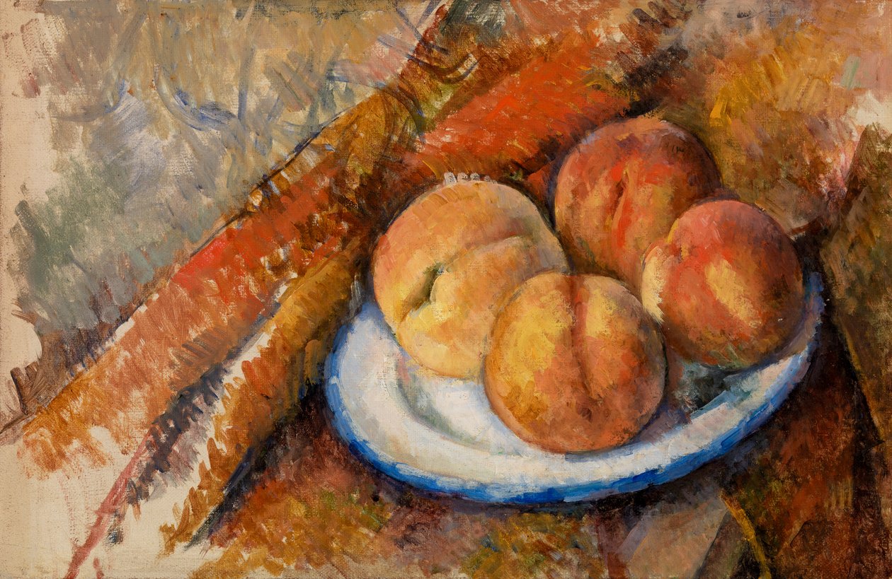 Quatre pêches sur une assiette - Paul Cézanne