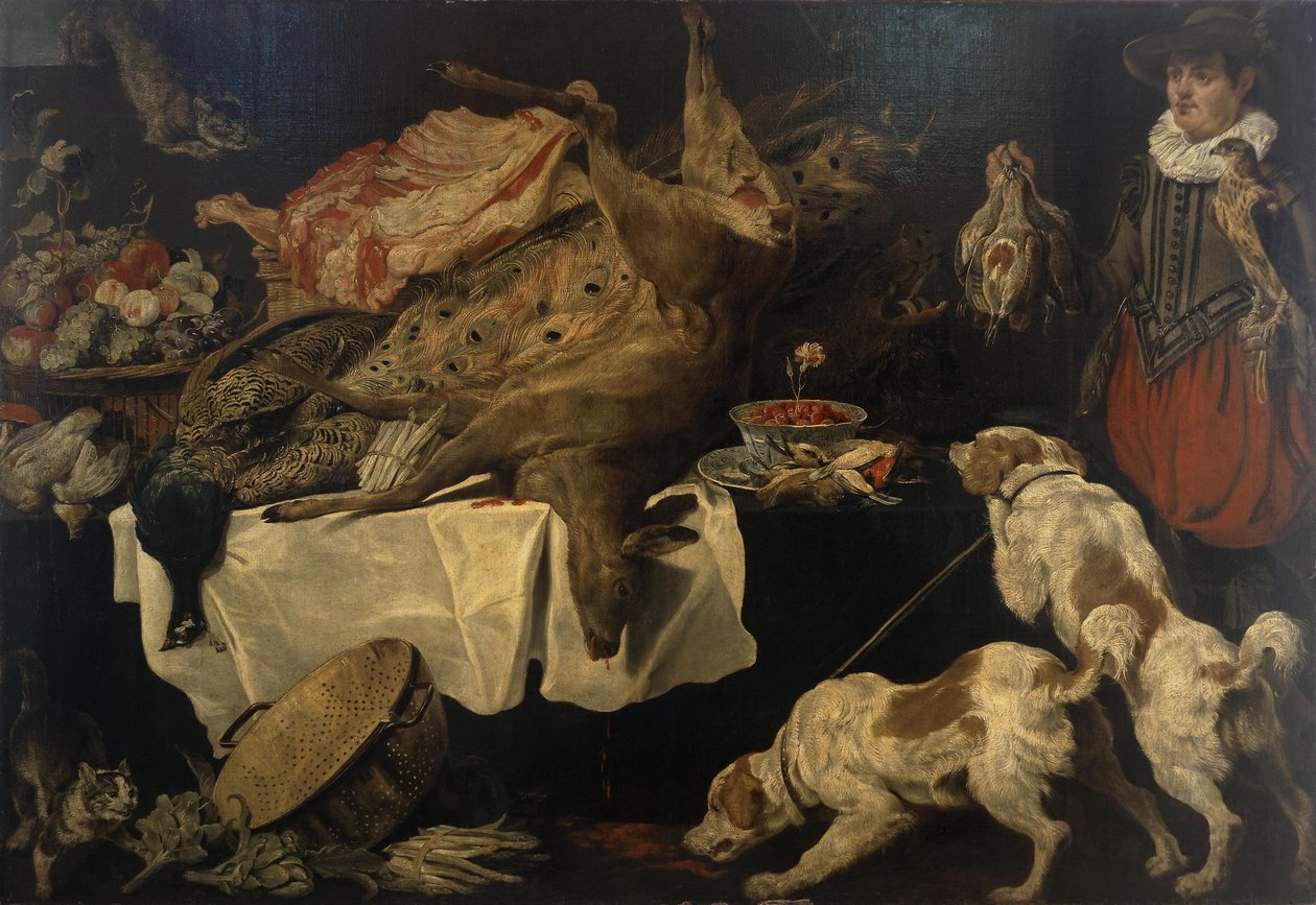 Chasseur et chiens près d