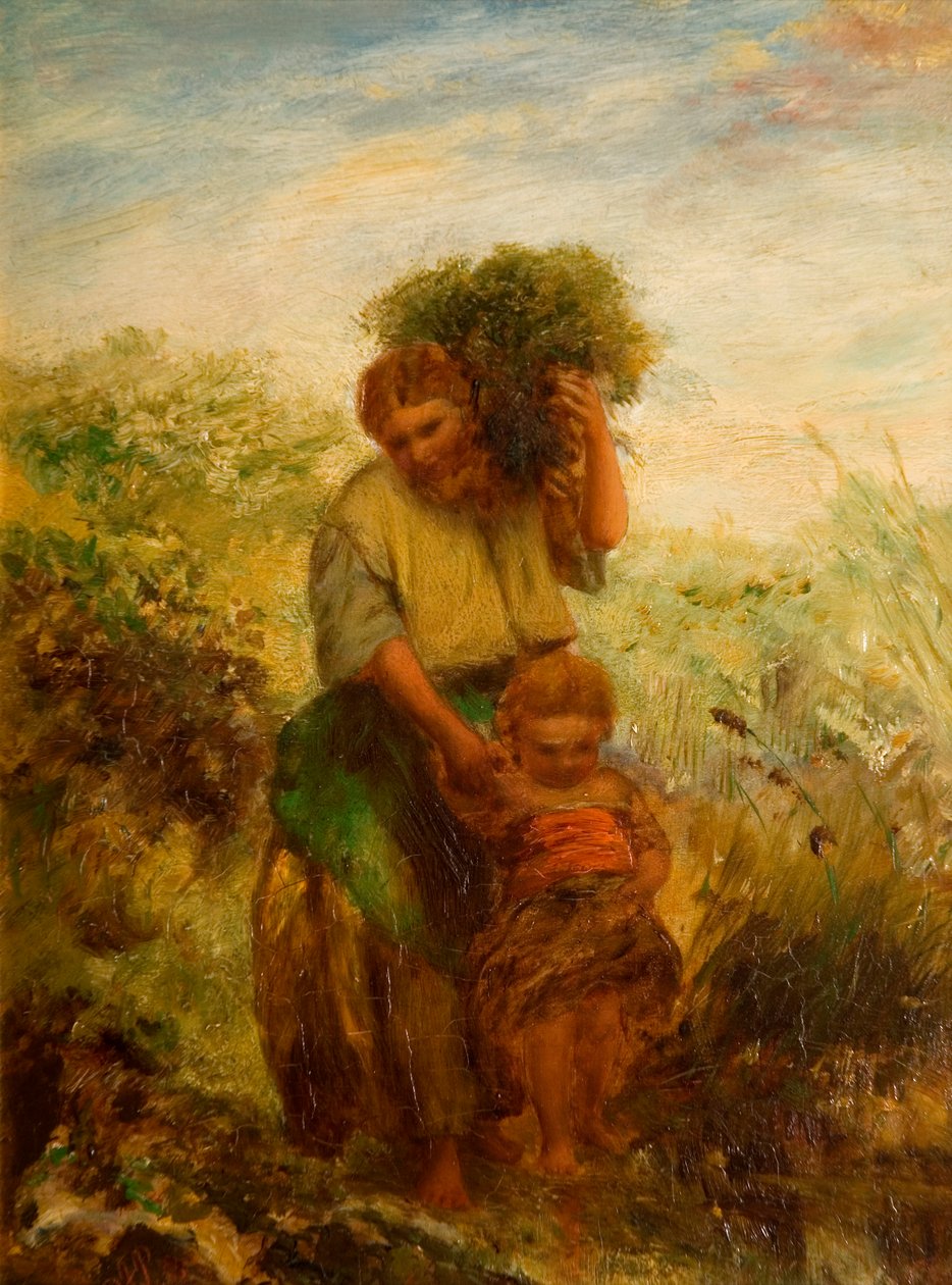 Ramasseur de genêts - Enfant traversant un ruisseau de montagne, 1855 - Paul Falconer Poole