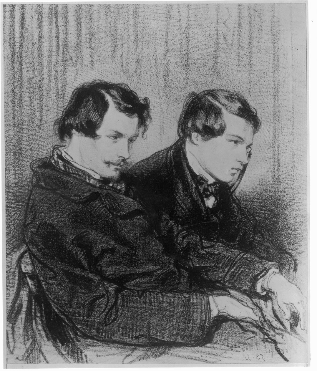 Edmond de Goncourt (1822-86) et Jules de Goncourt (1830-70) dans une loge au théâtre, 1853 - Paul Gavarni