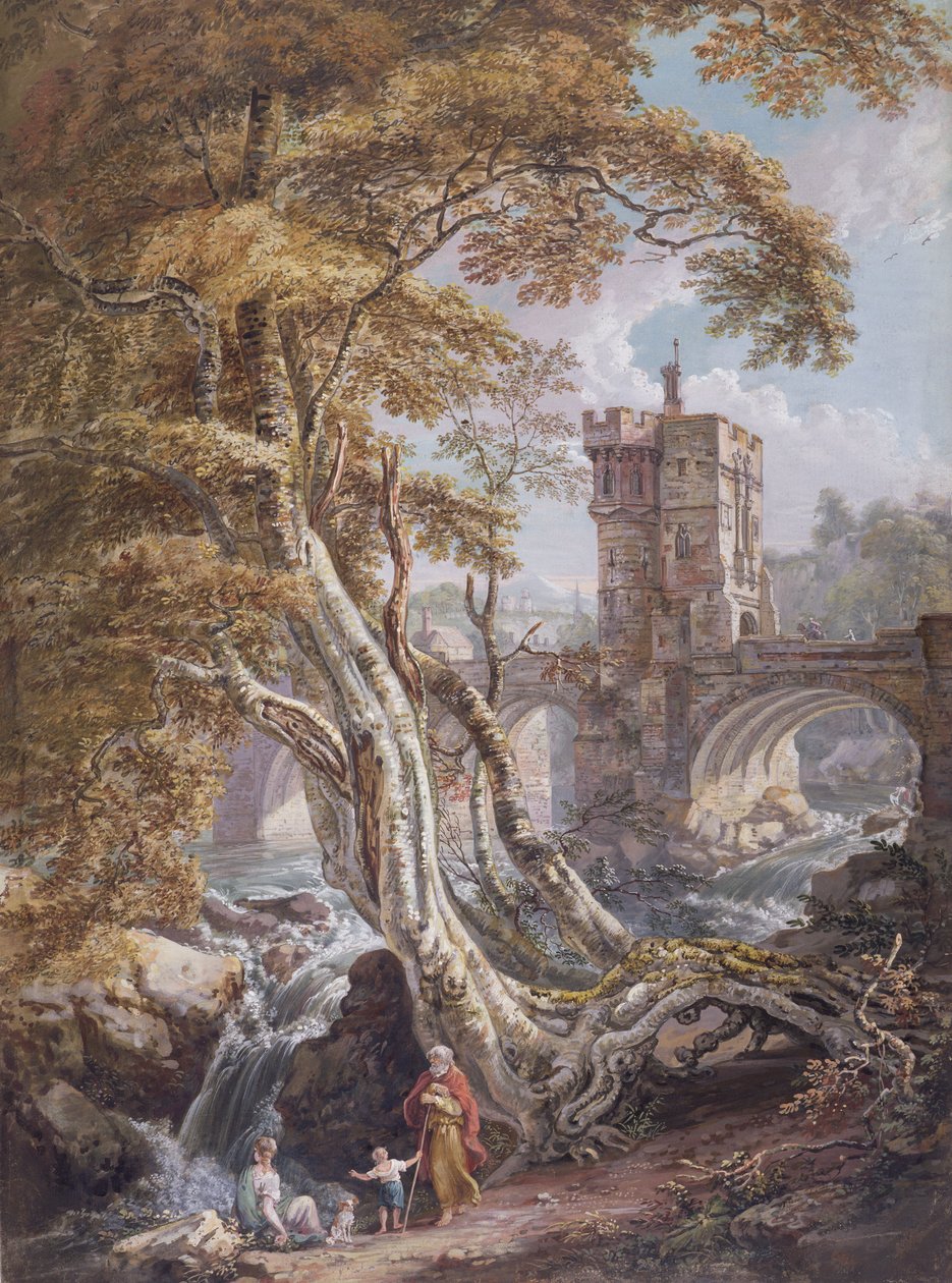 Vue du vieux pont gallois, Shrewsbury, vers 1770 - Paul Sandby