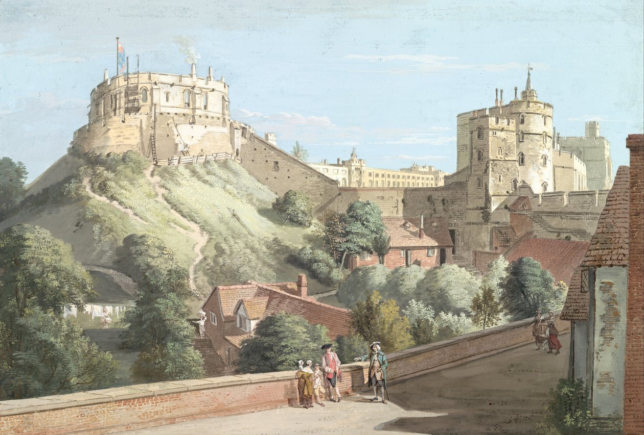 Château de Windsor : La Tour Ronde, la Cour Royale et la Tour du Diable depuis le Black Rod - Paul Sandby