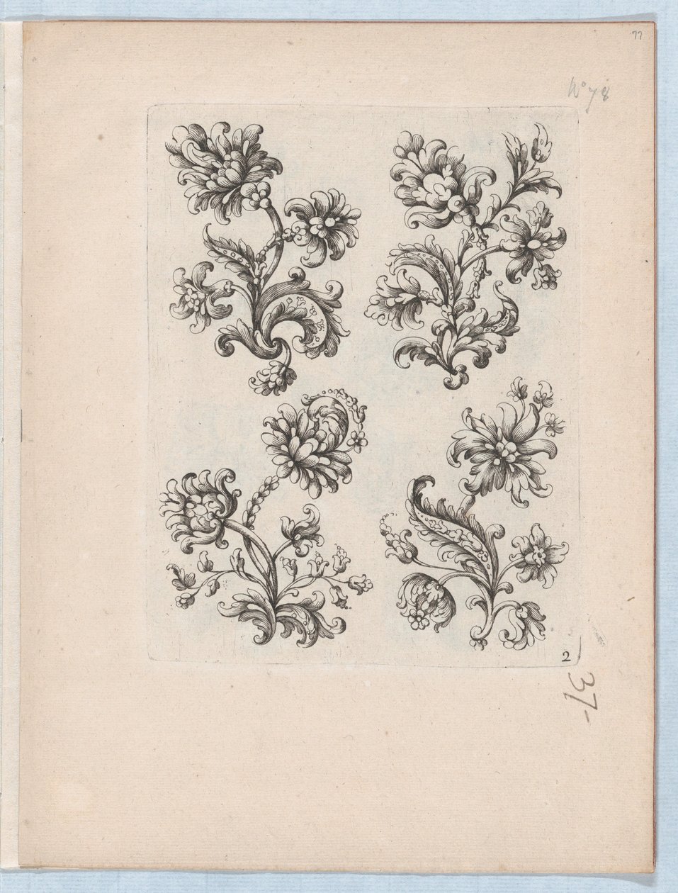 Série de petits motifs floraux, planche 2, vers 1670-85 - Paul Androuet Du Cerceau