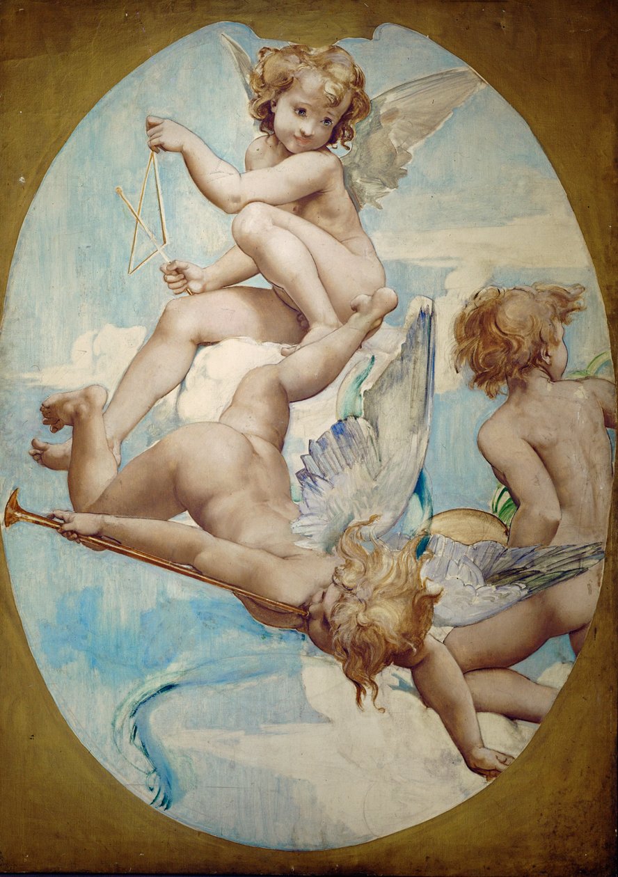 Les panneaux ovales du Grand Foyer montrent des putti avec des instruments de musique : trompette, triangle et cymbales ... - Paul Baudry