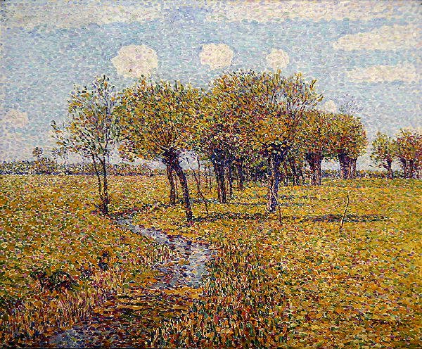 Paysage hollandais avec des saules au printemps dans une petite vallée de prairie - Paul Baum