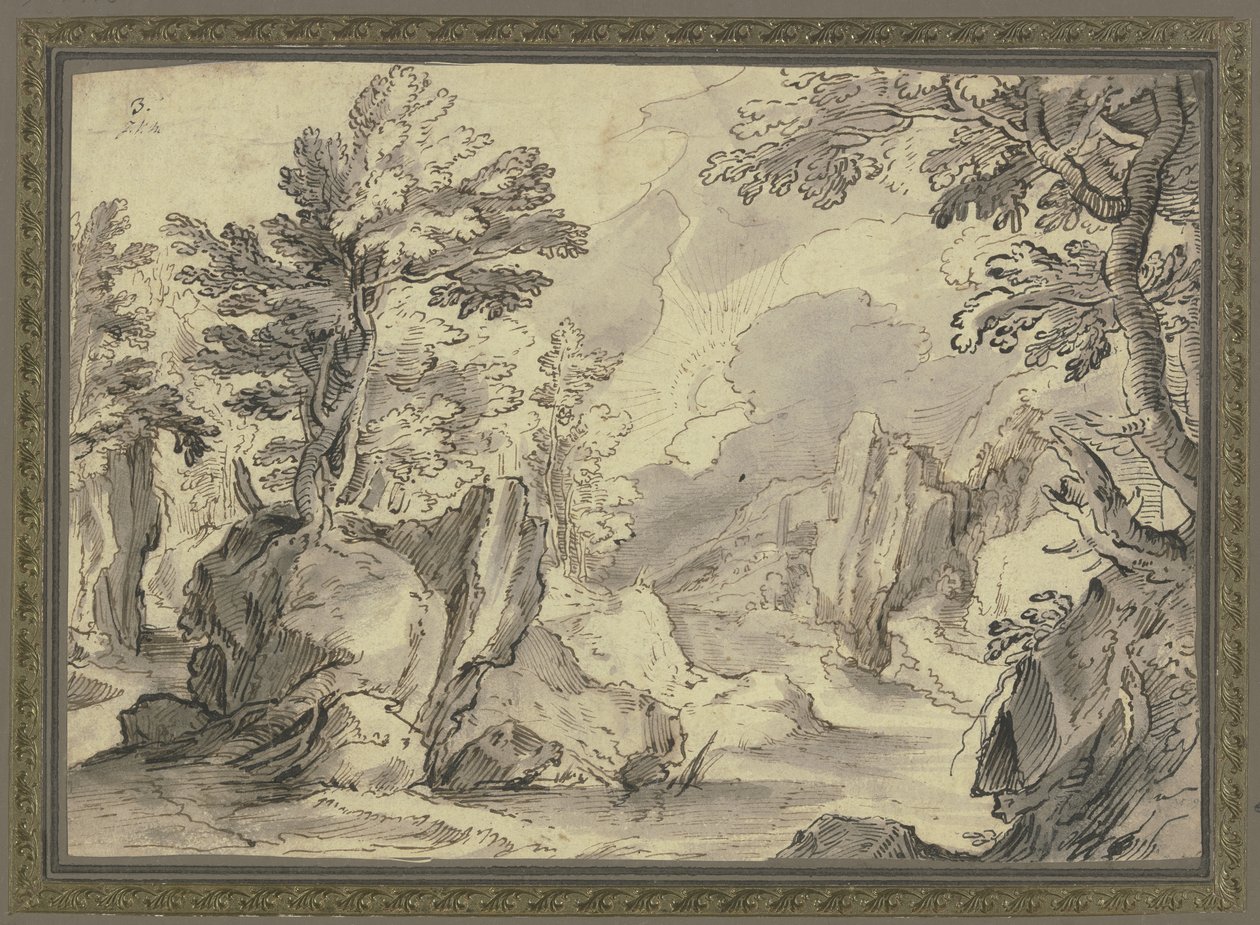 Paysage rocheux avec des arbres - Paul Bril