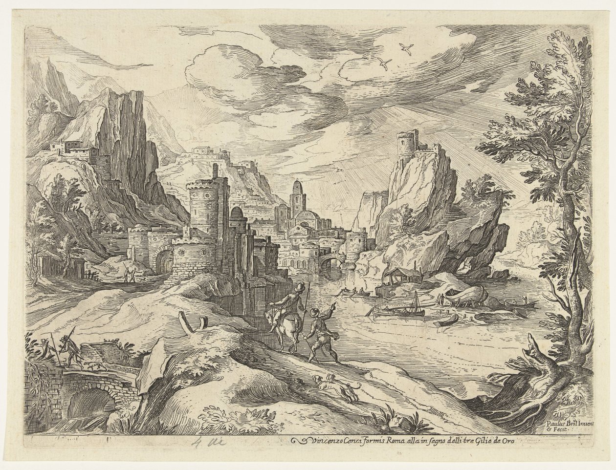 Côte rocheuse en Campanie avec ville et voyageurs - Paul Bril