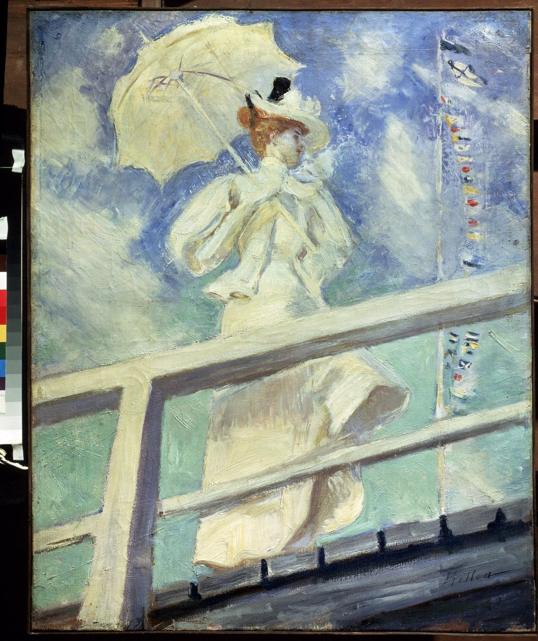Femme en blanc. Peinture de Paul César Helleu, huile sur toile Impressionnisme. Dim : 82x66cm. Musée Pouchkine, Moscou - Paul Cesar Helleu