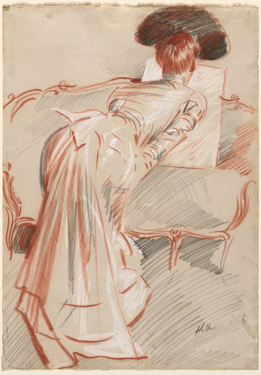 Femme (Possiblement Madame Alice Hellu) regardant un dessin, c. 1895 - Paul Cesar Helleu