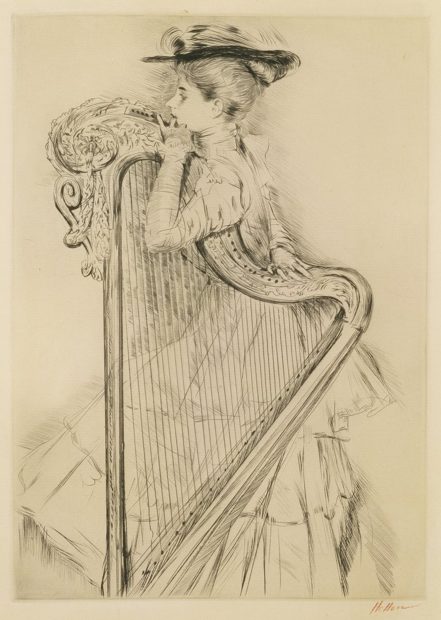 Femme avec une harpe - Paul Cesar Helleu