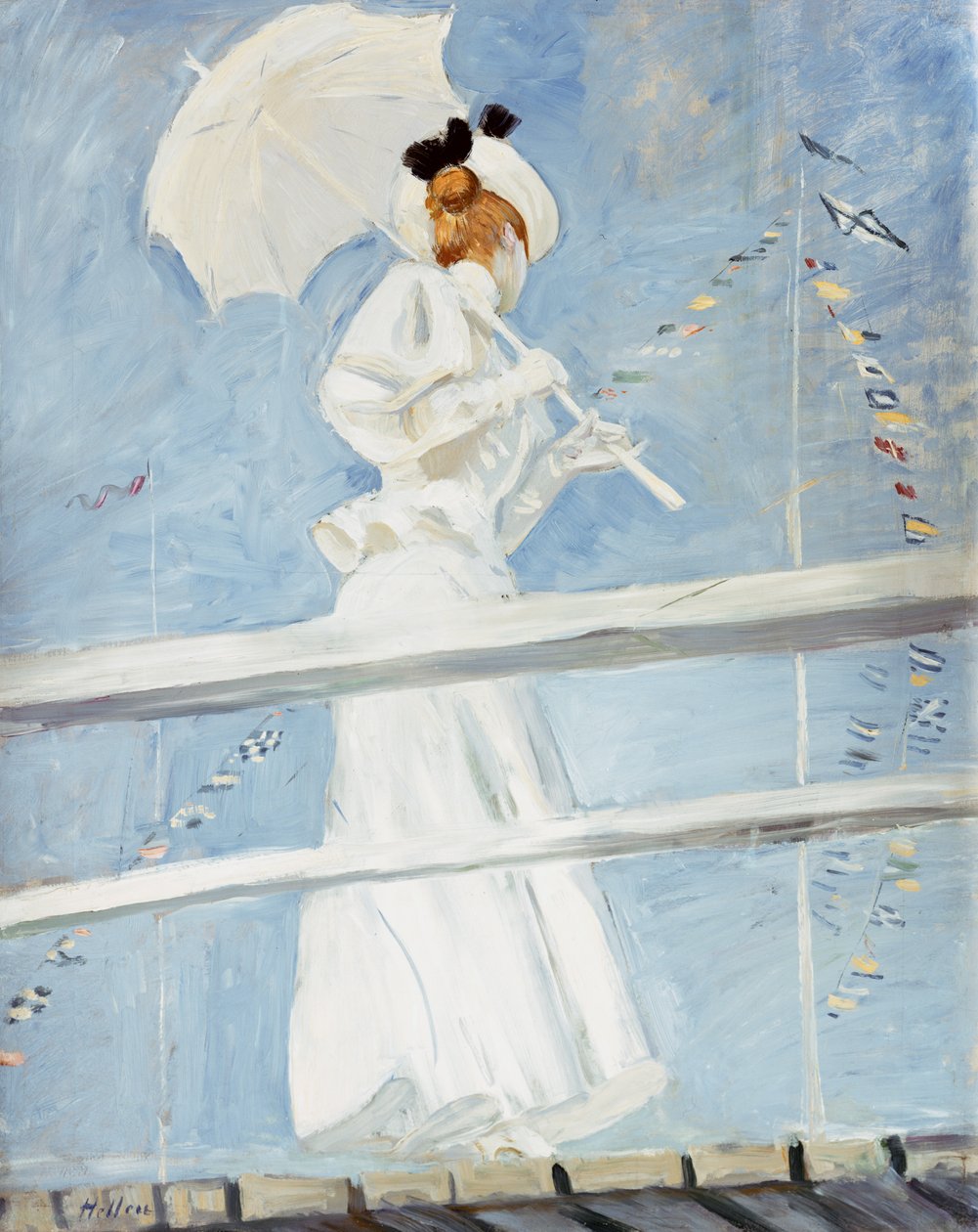 Jeune femme avec une ombrelle sur un quai - Paul Cesar Helleu