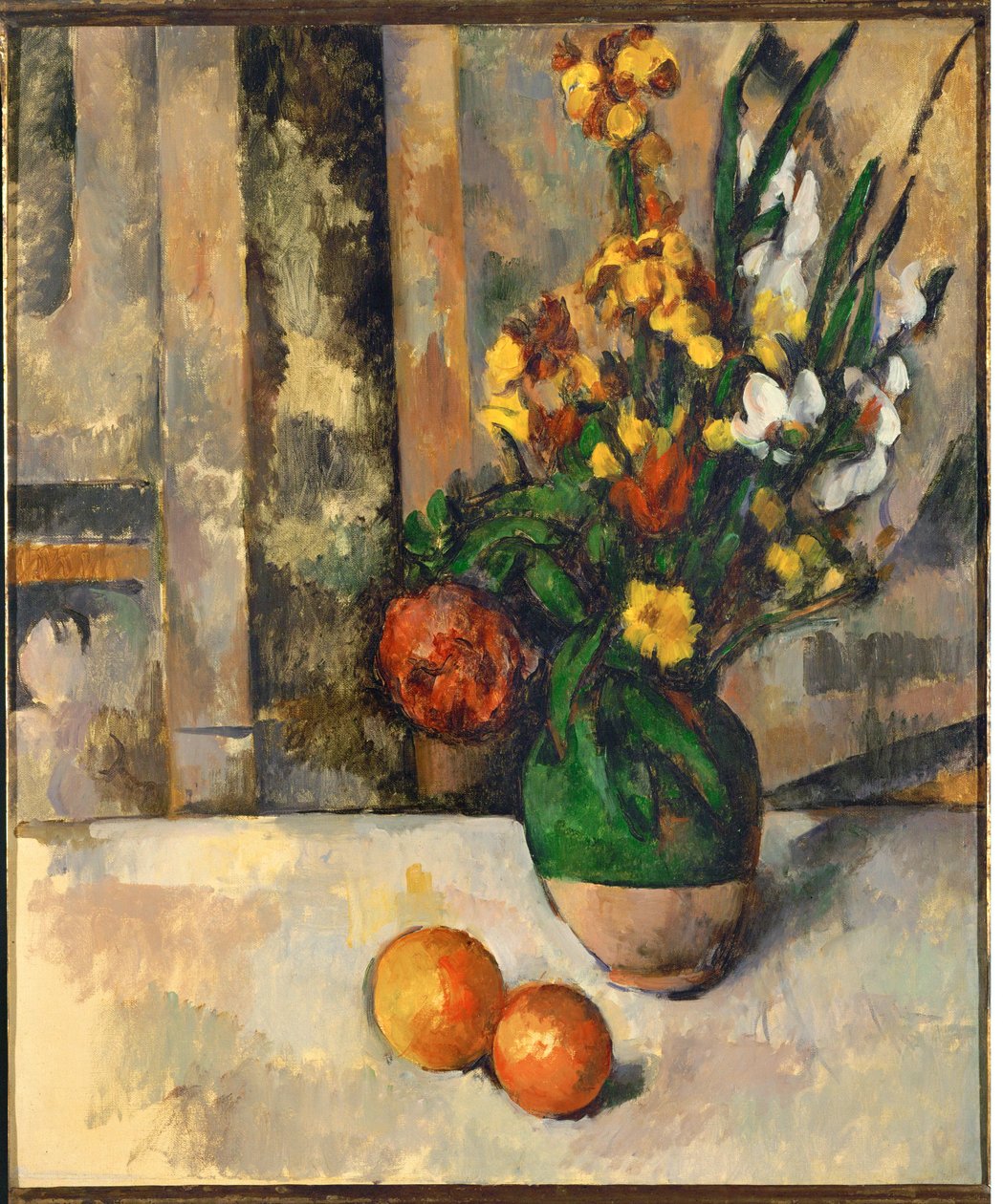 Vase et pommes (huile sur toile) - Paul Cezanne