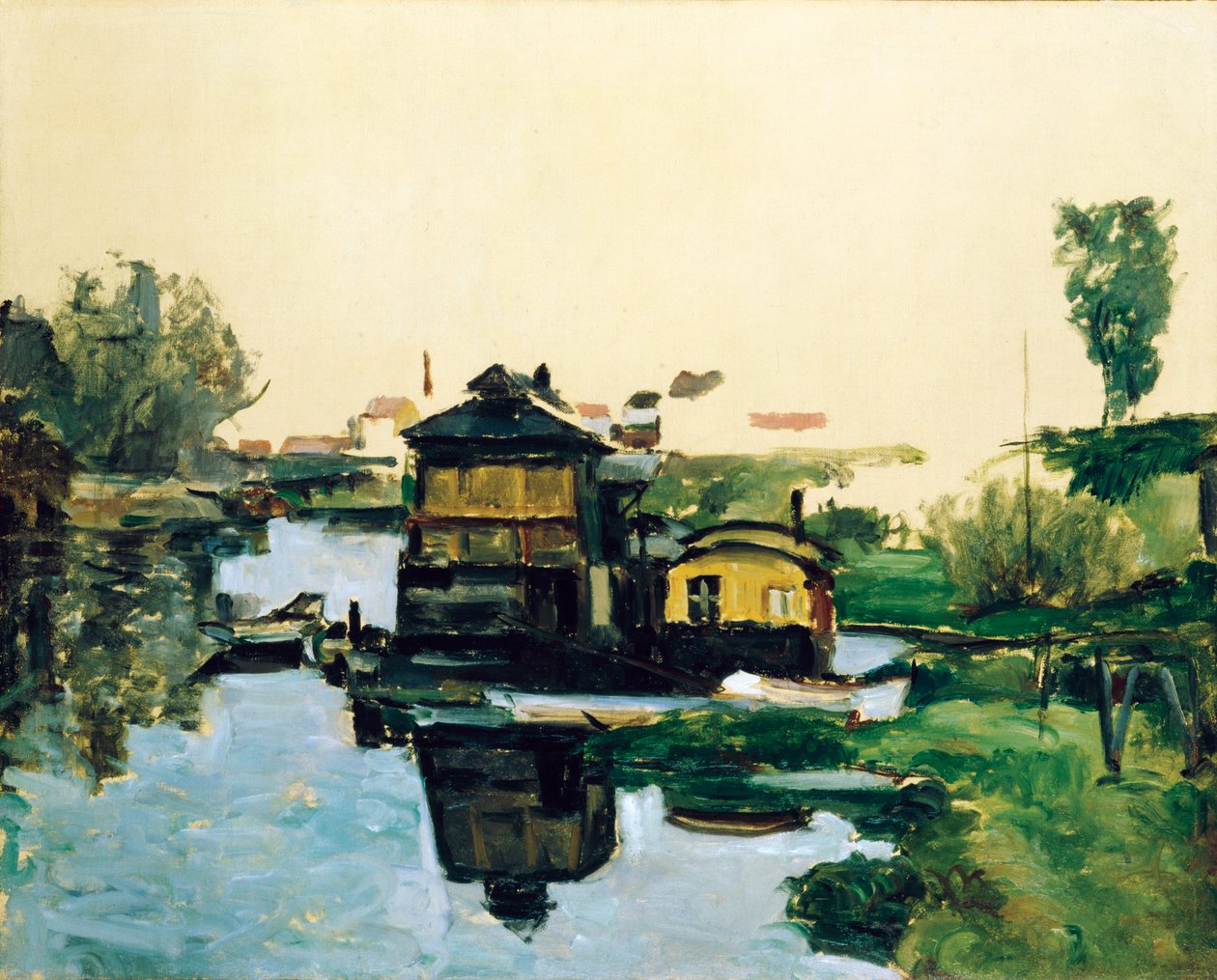 Maisons flottantes sur un fleuve - Paul Cézanne