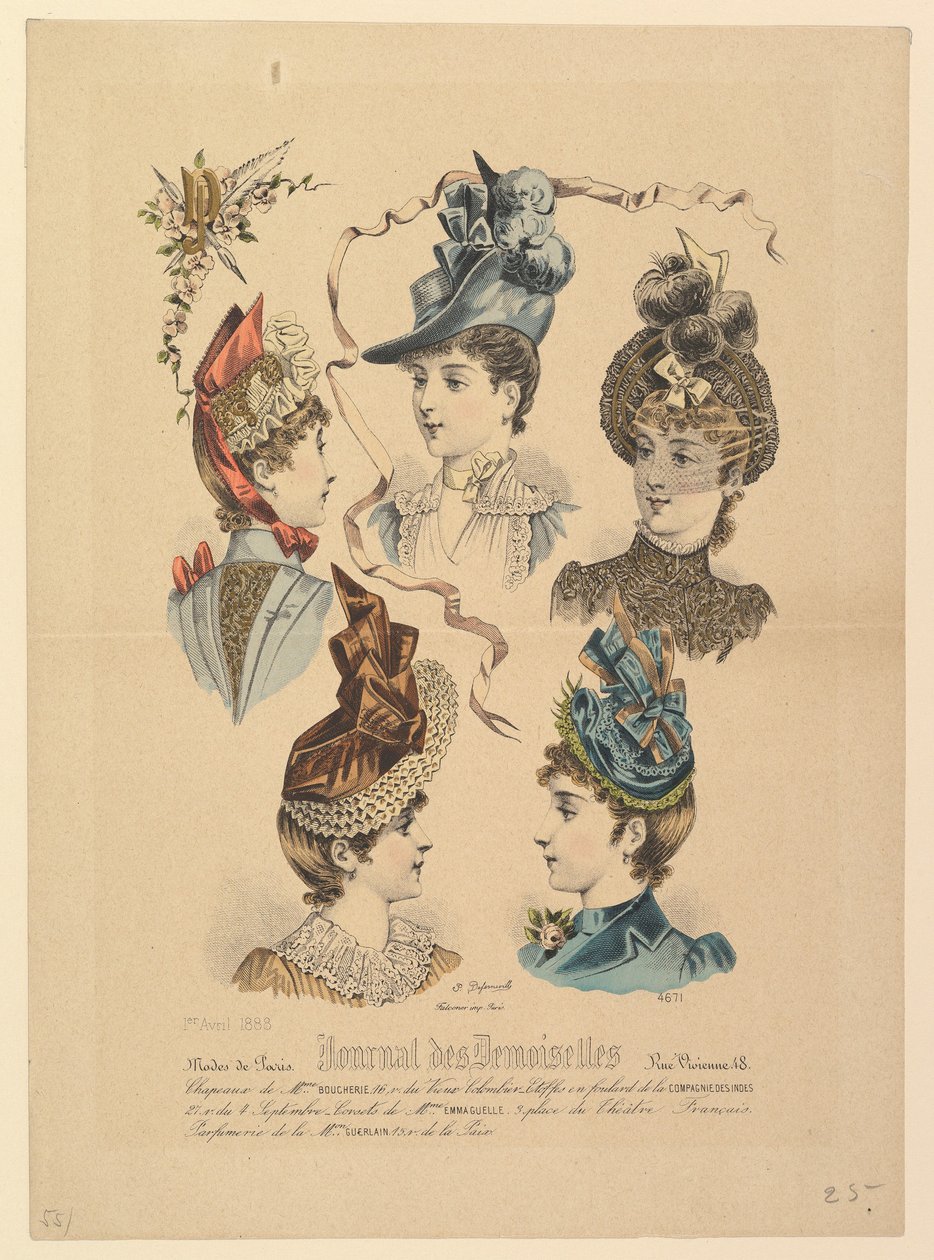 Chapeaux de dames, n° 4671, du Journal des Demoiselles, 1er avril 1888 - Paul Deferneville