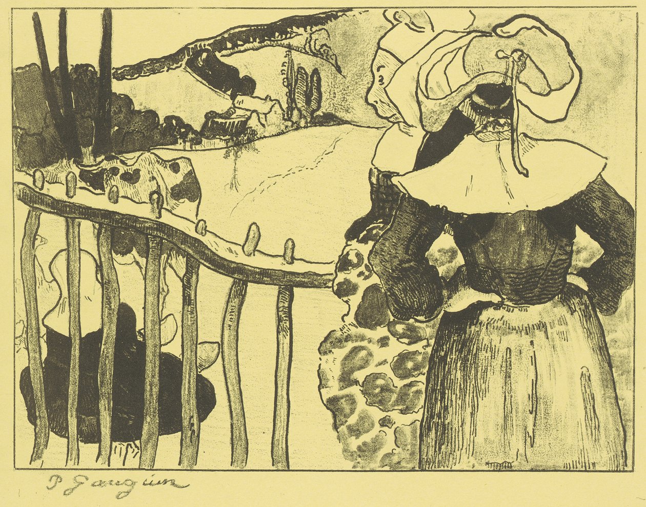 Bretonische Frauen neben einem Zaun - Paul Gauguin