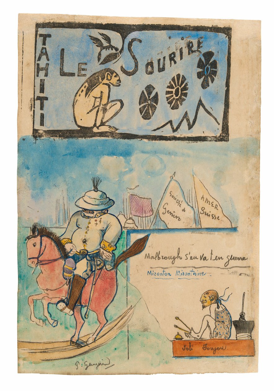 Caricatures de Gauguin et du gouverneur Gallet, avec la coiffe du sourire - Paul Gauguin