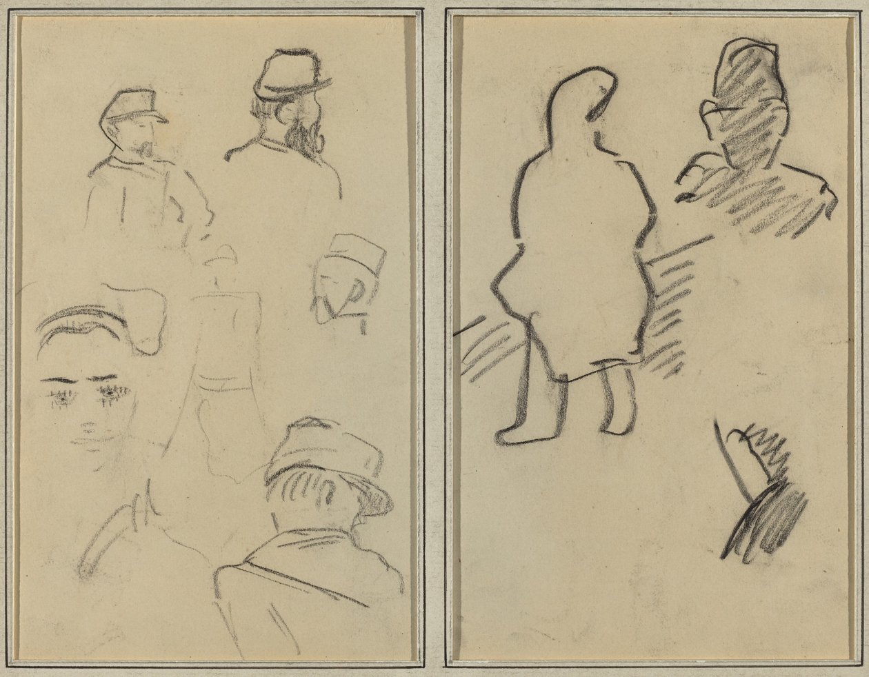Cinq études de soldats et visage de femme ; Deux figures [recto] - Paul Gauguin