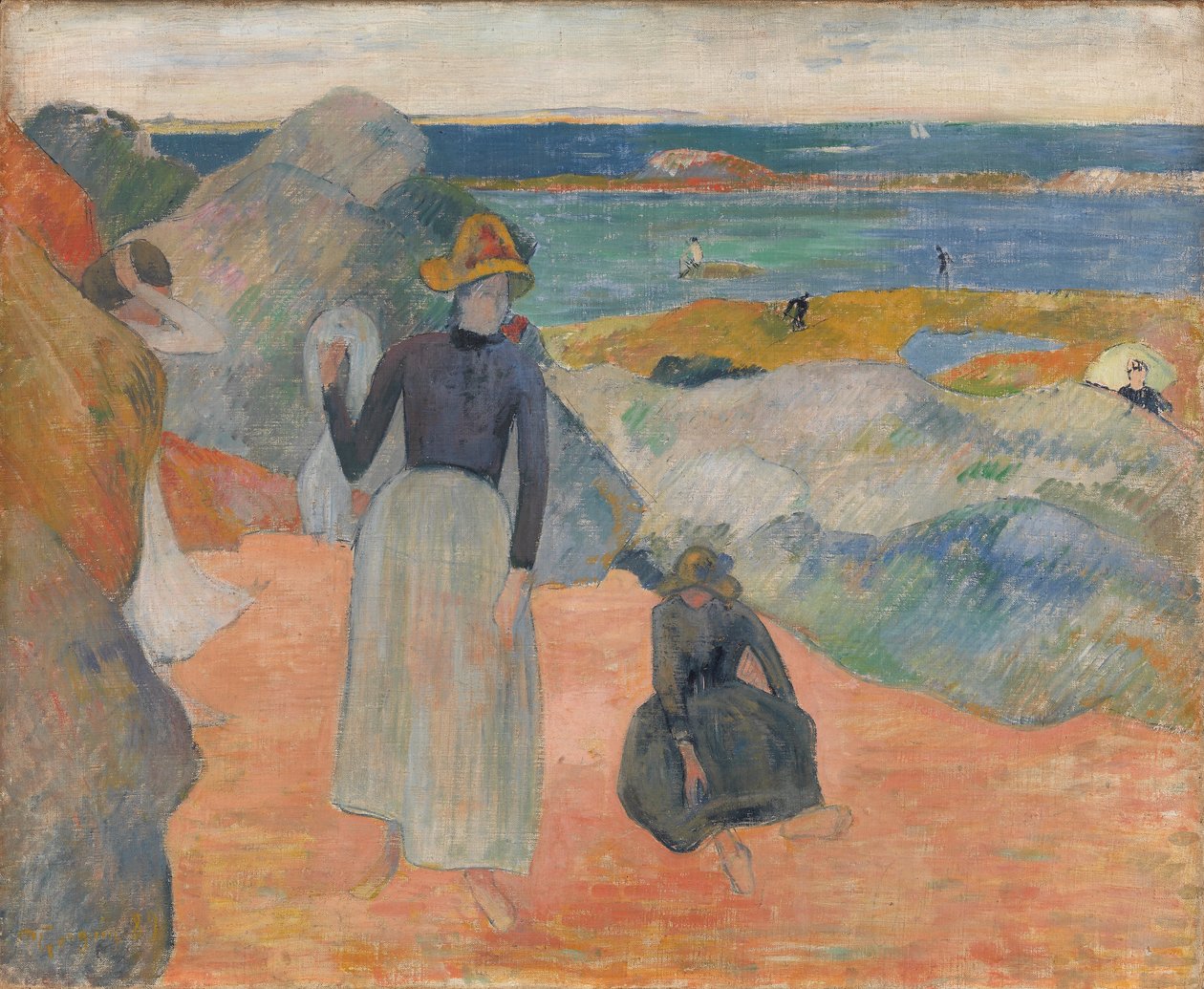 Français :  Sur la plage en Bretagne At the Beach - Paul Gauguin