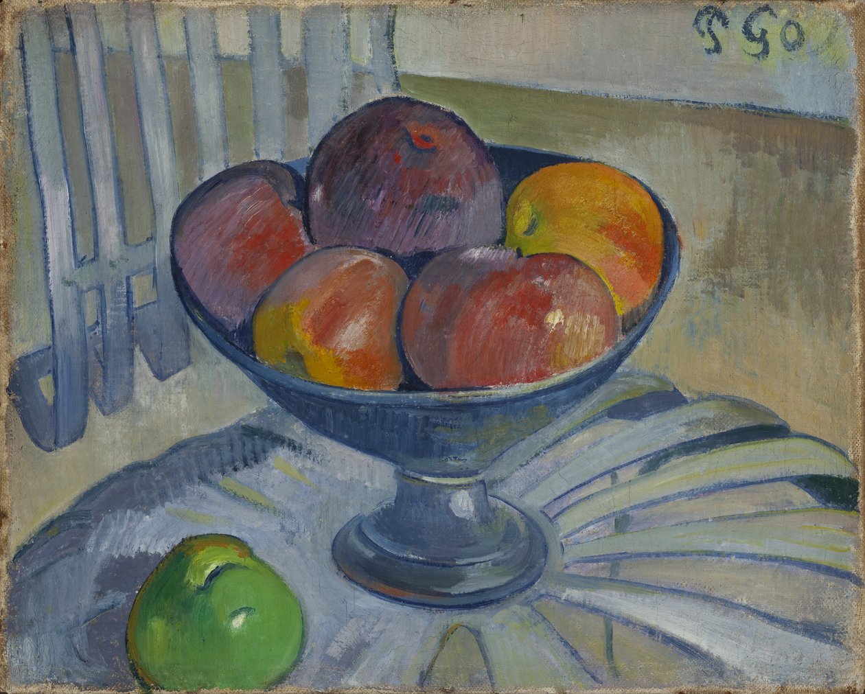 Coupe de fruits sur une chaise de jardin - Paul Gauguin