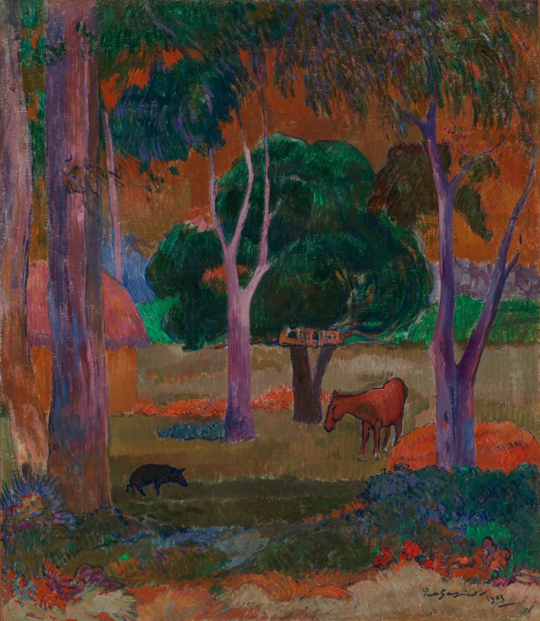 Paysage avec un cochon et un cheval (Hiva Oa) - Paul Gauguin