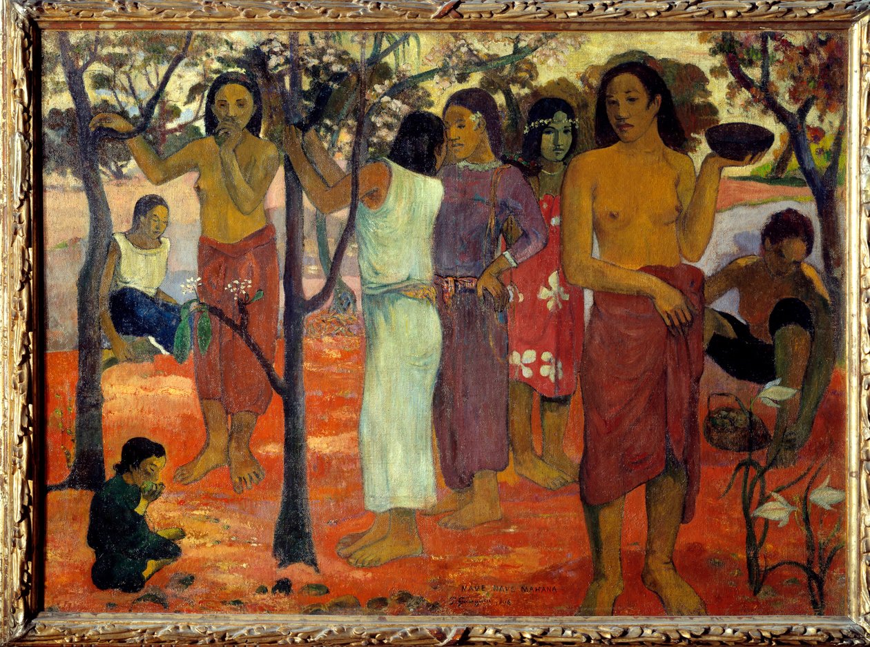 Nave nave mahana (Jours délicieux). Femmes tahitiennes dans un jardin - Paul Gauguin