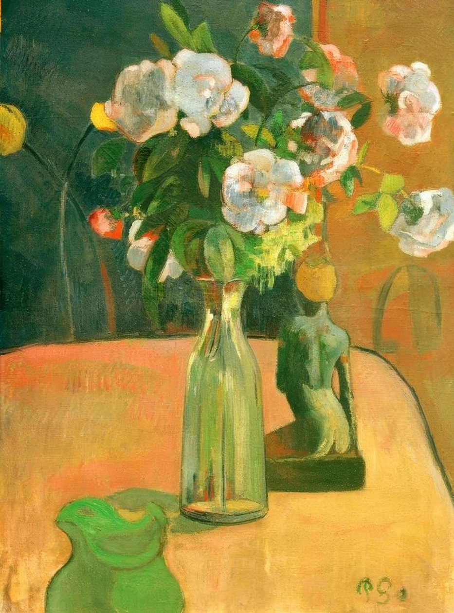 Roses et statuette - Paul Gauguin