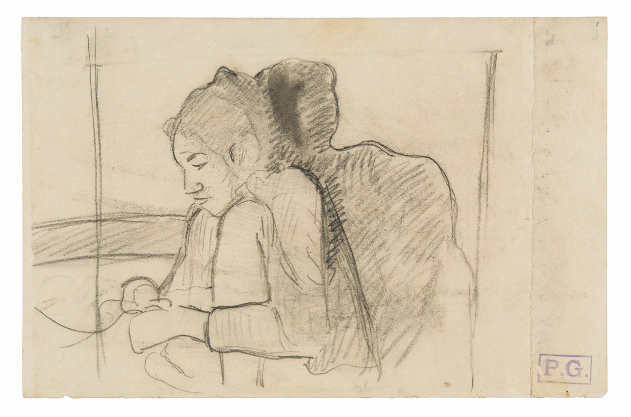 Femme tahitienne assise (recto), croquis de coqs et de poules (verso) - Paul Gauguin