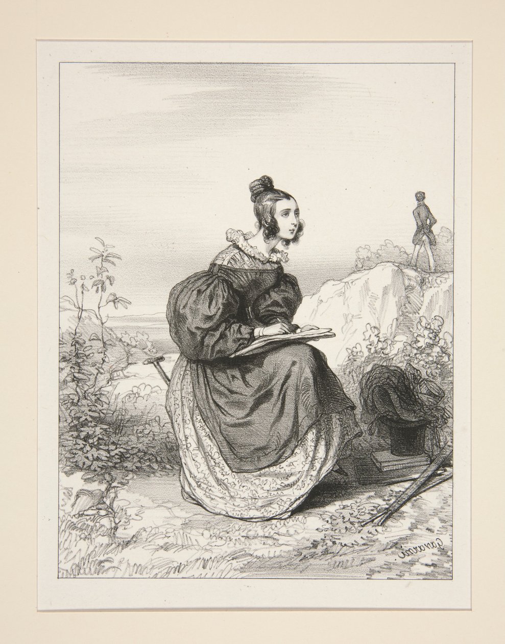 (MA FEMME DESSINE LE PAYSAGE.) - Paul Gavarni