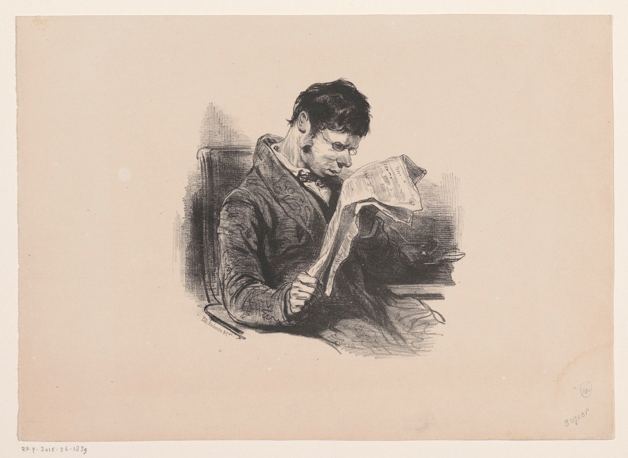 Un homme en peignoir, en train de lire le journal - Paul Gavarni