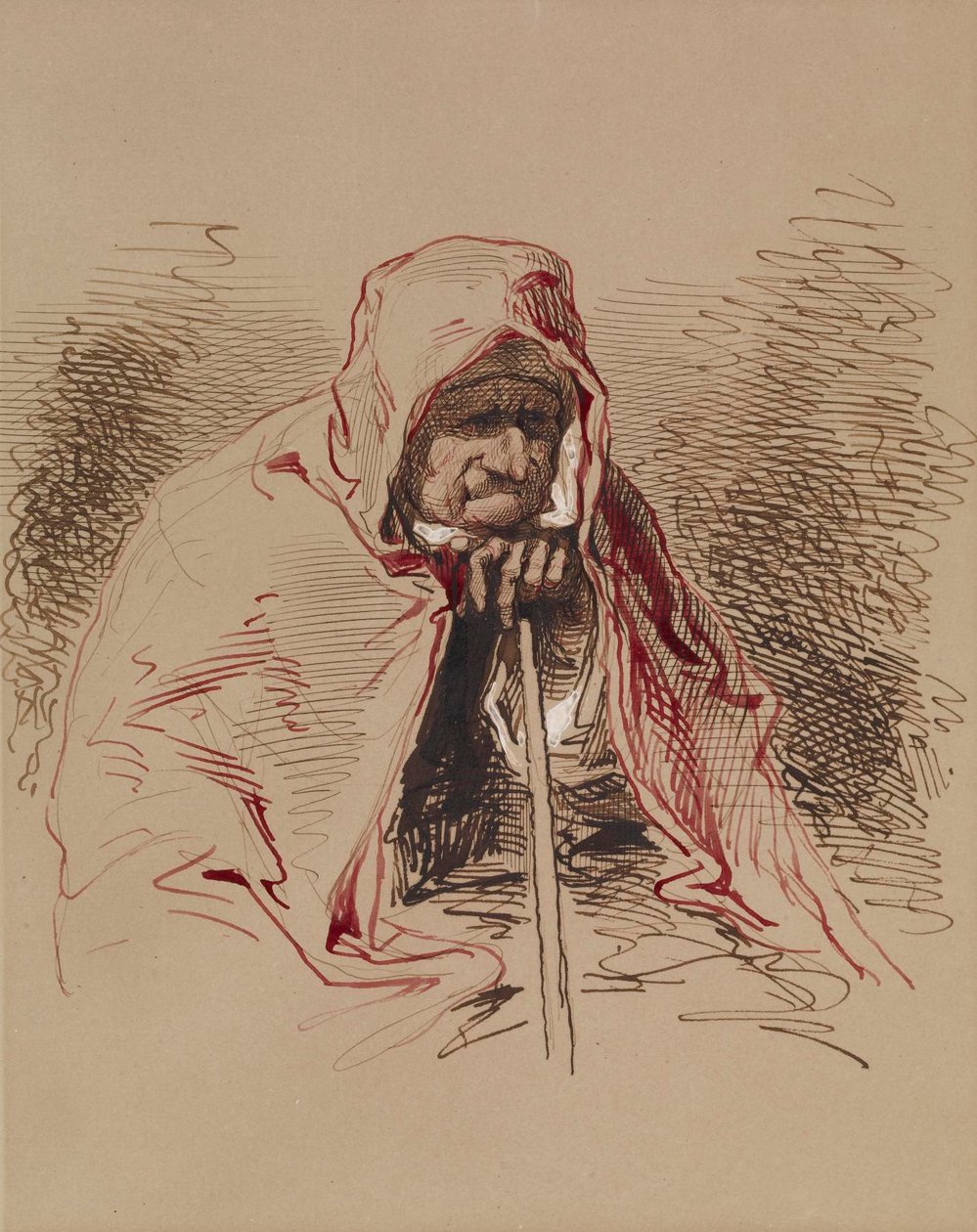 Vieille dame au châle rouge - Paul Gavarni